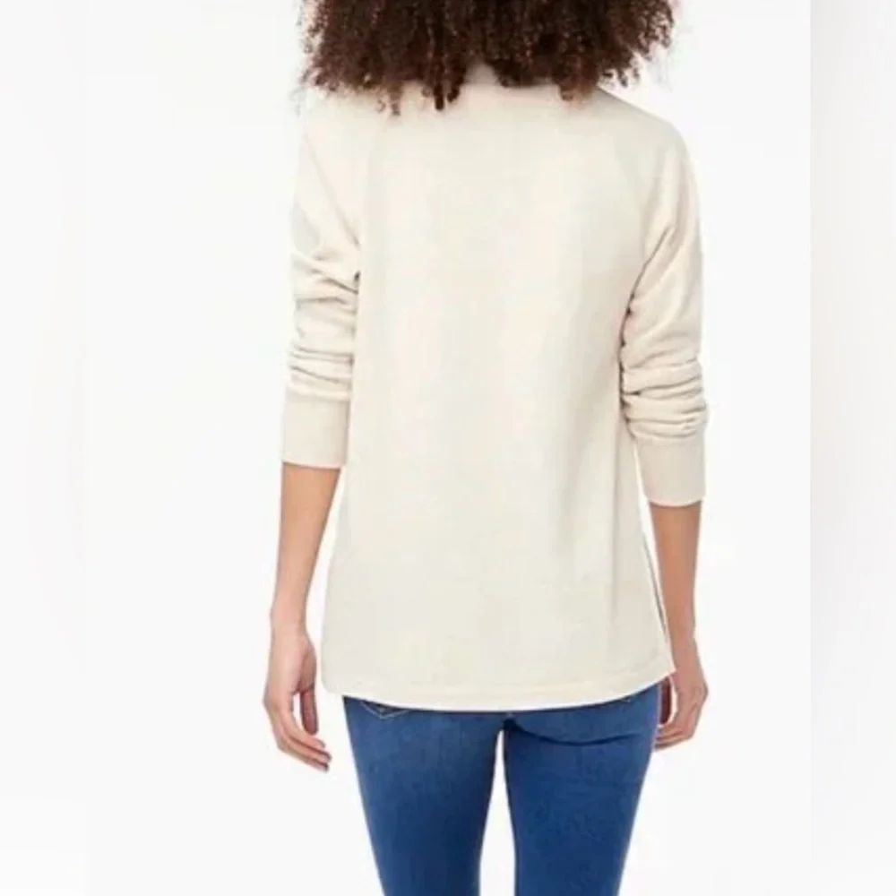 J. Crew Wide Button Collar Heather Oatmeal Knit Sweatshirt XL